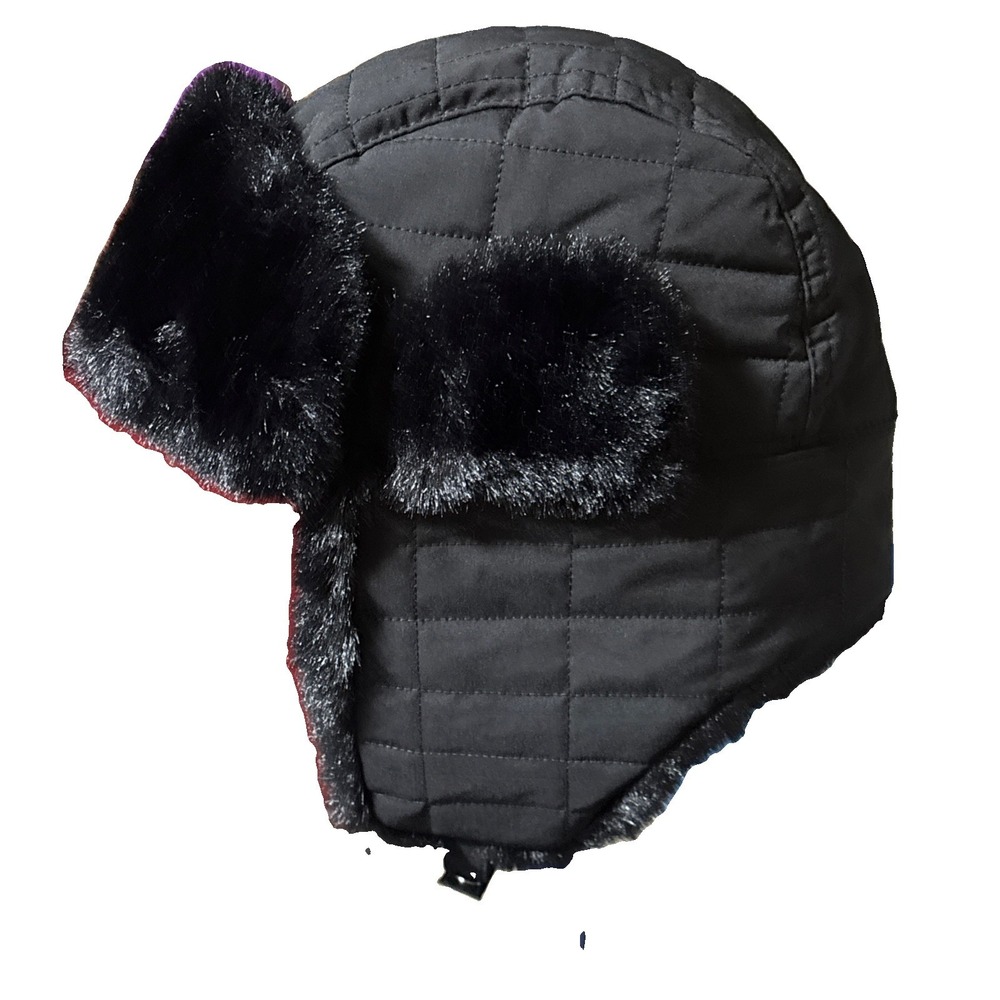 OZARK TRAIL WOMENS BLACK TRAPPER HAT ONE SIZE FLEECED LINED FAUX FUR SKING SPORT